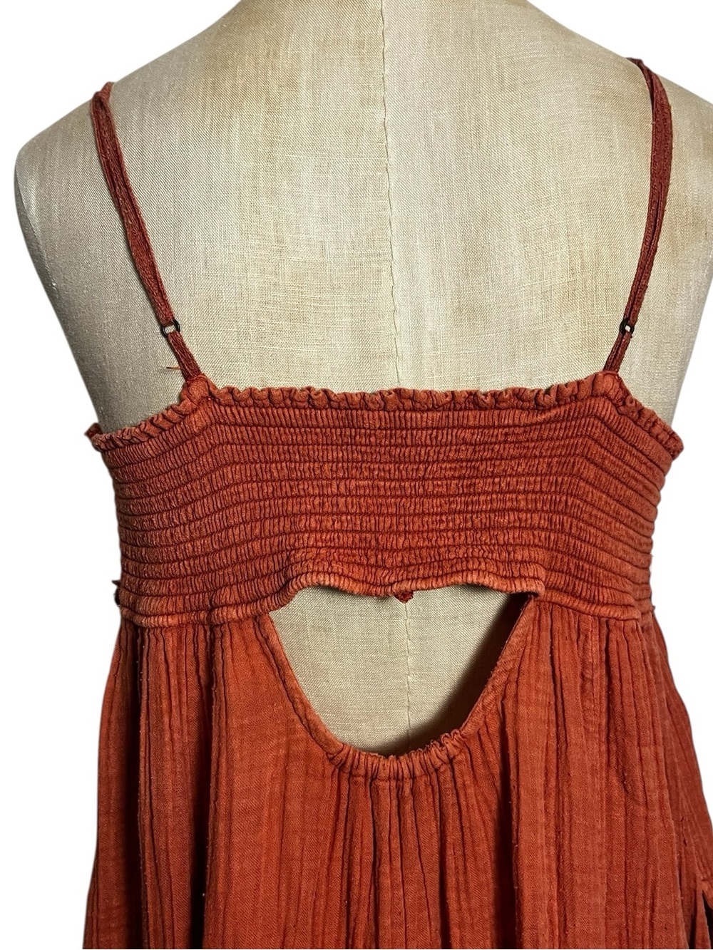 Free People Linda Jo Midi Dress Gauze Embroidered Button Front Rust L - Picture 9 of 15